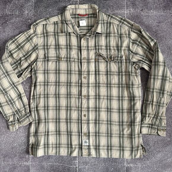 The North Face Other - Men's Vintage Y2K The North Face Beige Green Cotton Flannel Button Up Shirt Sz L